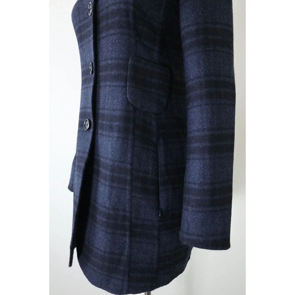 Akris US 4 Double Faced Wool Reversible Longline Jacket Navy Plaid Black - Picture 6 of 16